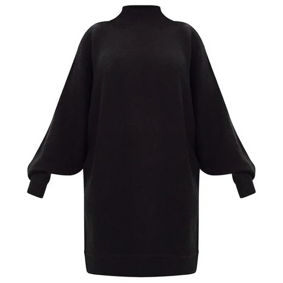 PrettyLittleThing Oversized Knit Sweater Dress Black - Picture 7 of 8